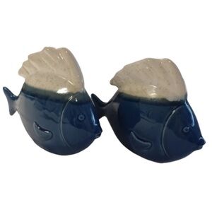 NAUTICAL GLAZED FISH SET Multicolor Blue Cream Glass Ocean Water Sea Room Decor